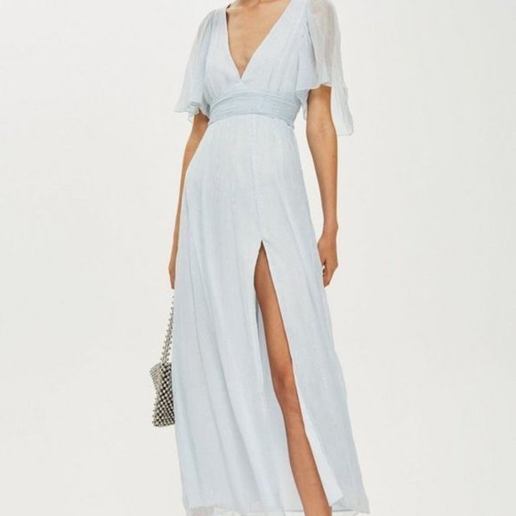 Topshop Dresses & Skirts - NWT🌟 TOPSHOP Metallic Striped Plunge Midi Dress